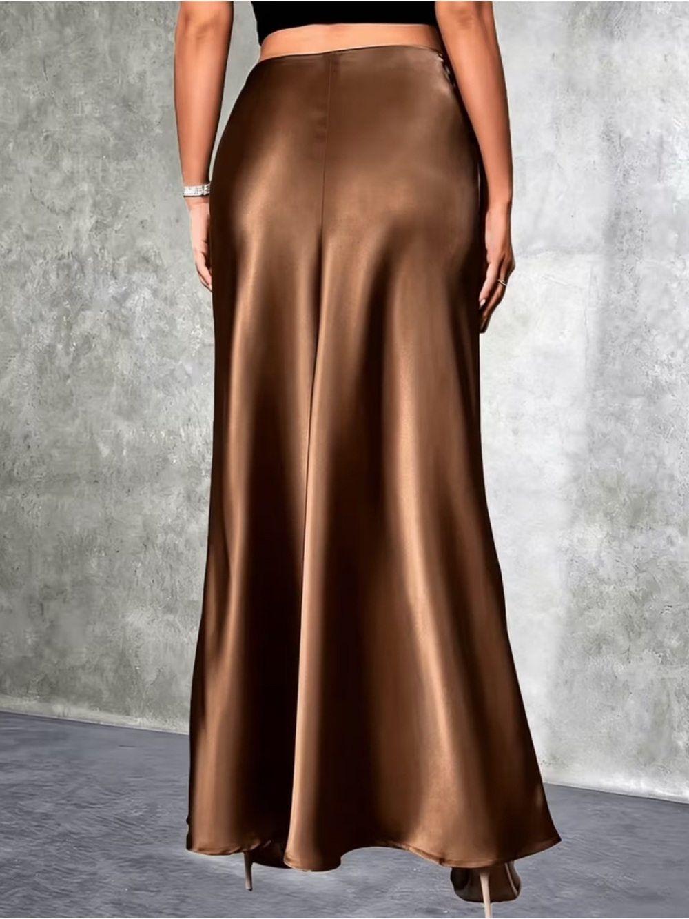 Sleek Brown Satin Maxi Skirt - Picture 2 of 7